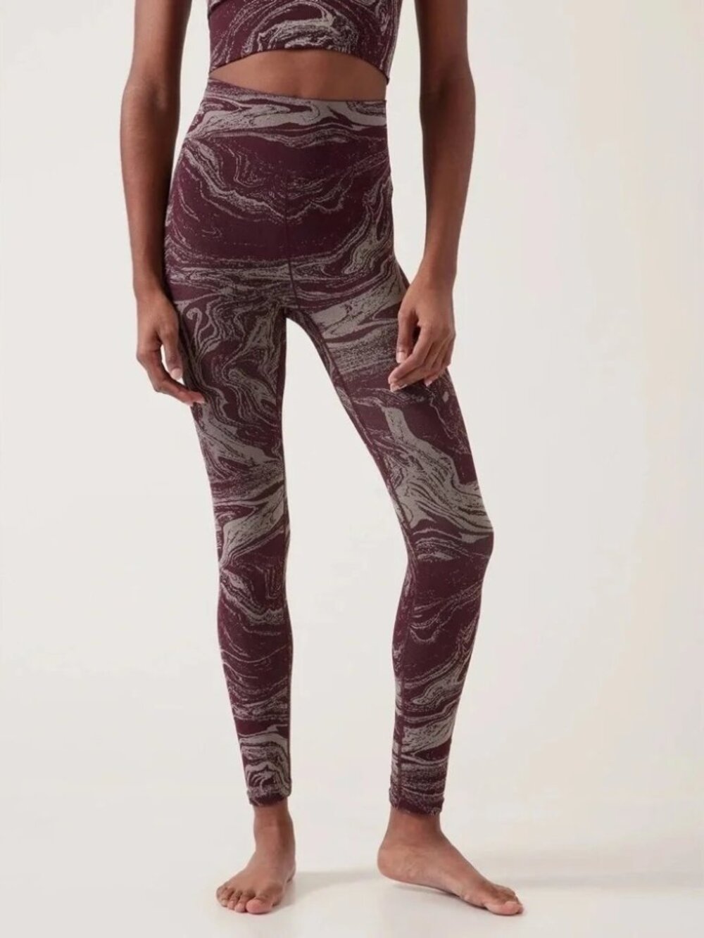 Athleta Aurora Shine Seamless Tight Leggings Maroon Silver Women's